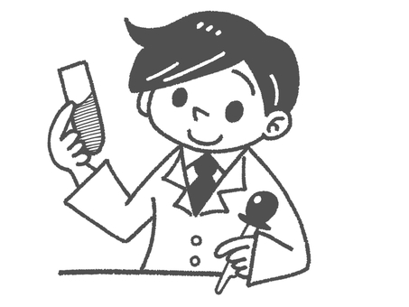 男性の研究者（白黒） 研究者,科学者,博士,男性,白衣,化学,実験,試験管,スポイト,理科のイラスト素材