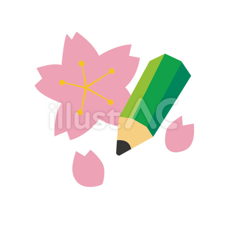 桜の花びらと鉛筆 桜,花びら,文房具のイラスト素材