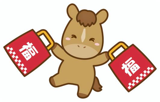 初売りの福袋とかわいい馬 正月イラスト 馬,福袋,午,正月,初売り,お正月,初売りセール,福袋セール,セール,かわいい馬のイラスト素材