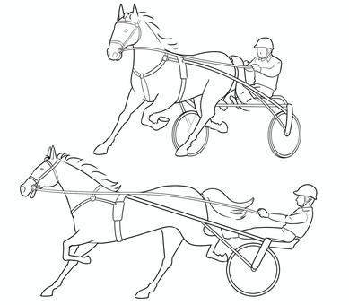 ハーネスレース　繋駕速歩競走　線画② ハーネスレース,馬,速歩,競走,線画,２種,午のイラスト素材