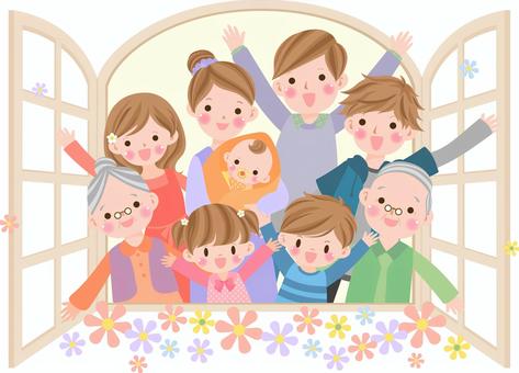 Close family, window and flowers, , JPG, PNG and AI