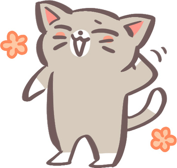 Illustration of a shy cat (gray color), , JPG and PNG