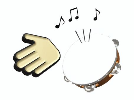 タンバリン（タンブリン）と手 タンバリン,楽器,打楽器,タンブリン,音符,音楽,学校,カラオケ,手,叩くのイラスト素材