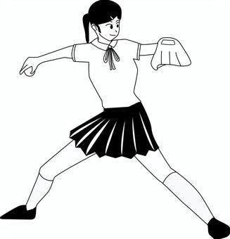 ピッチャー女子　 ピッチャー,野球,ボール,投げる,女子,高校生,制服,夏服,白黒のイラスト素材