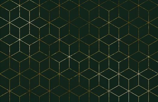 ゴールドとグリーンの六角形柄 パターン,幾何学,六角形,ハニカム,キューブ,立方体,背景,壁紙,ゴールド,金のイラスト素材