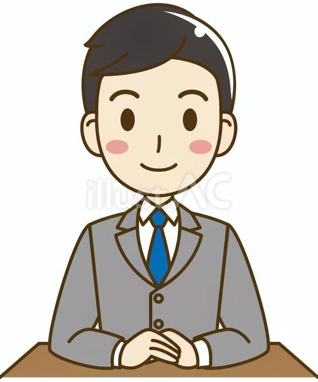 手を組んで正面を向いて座るスーツの男性 男性,スーツ,手のイラスト素材