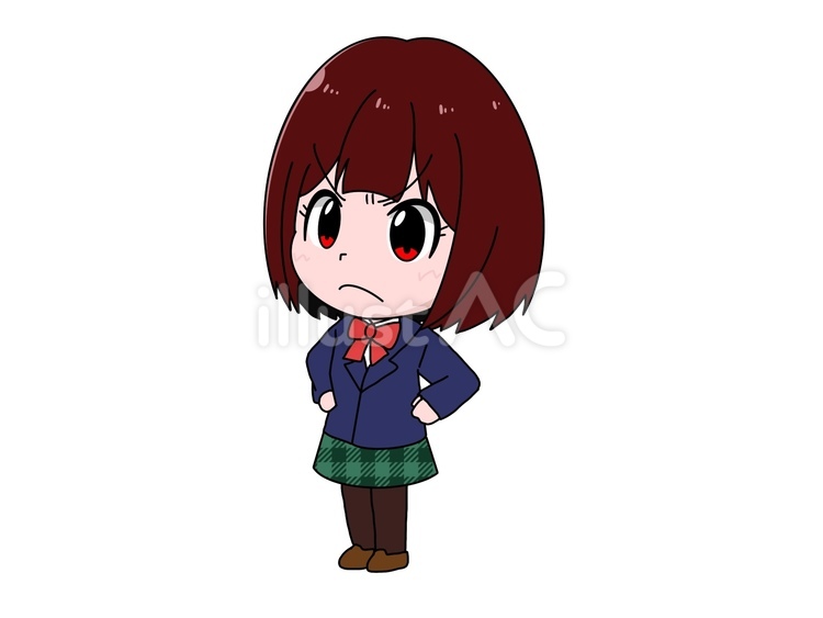 制服を着て怒る女の子 怒る,注意,立つのイラスト素材
