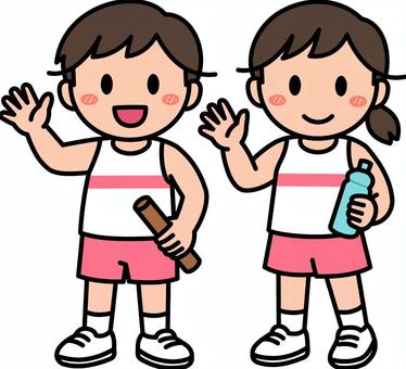 赤の陸上の子供たちです。 陸上,男の子,女の子,シンプル,ランニング,走る,スポーツ,長距離,短距離,リレーのイラスト素材
