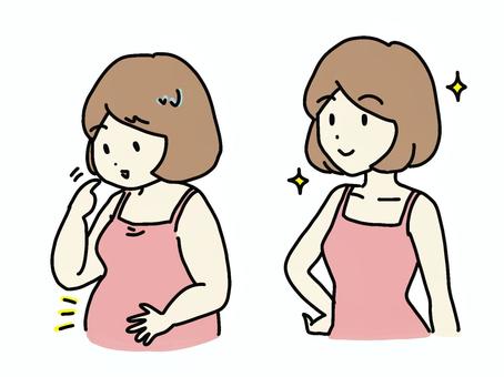 ぽっちゃりな女性とスリムな女性 女性,ぽっちゃり,肥満,スリム,スレンダー,痩せ,体型,汗のイラスト素材