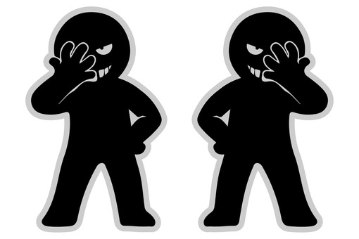 にやけ顔の悪人Ｖ半顔隠し 悪人,にやける,悪,悪役,悪意,嘲笑,あざけ笑い,悪行,いたずら,ずるのイラスト素材