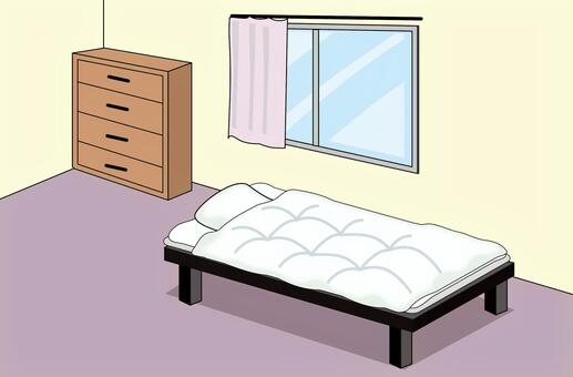 部屋ベッド 部屋,ベッド,窓,カーテン,タンス,室内,自宅,奥行,生活,線画のイラスト素材