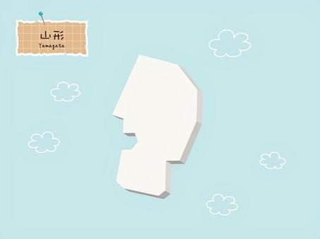3Dがかわいい日本地図-06【山形】 地図,山形,日本,3d,シンプル,海,雲,かわいい,手書きのイラスト素材