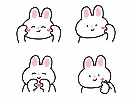 色々なハートポーズをするうさぎ うさぎ,動物,ポーズ,ハート,キュン,愛,恋,好き,大好き,告白のイラスト素材
