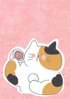 いちご大福と三毛猫ちゃん かわいい,いちご大福,和菓子,スイーツ,デザート,甘い,あんこ,いちご,果物,フルーツのイラスト素材