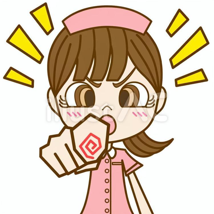 こちらを指差す女性①/ナース 指差し,指をさす,おまえだのイラスト素材