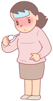 発熱・高熱 発熱,高熱,体温測定,冷却シート,体調不良,疾病,女性,人物,イラストのイラスト素材