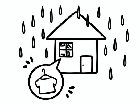 部屋干し　線画 部屋干し,部屋,干す,乾かす,洗濯,洗濯物,雨,雨天,大雨,梅雨のイラスト素材