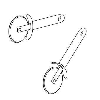 ピザカッターの線画 ピザカッター,調理器具,線画,モノクロ,立体,回転刃のイラスト素材