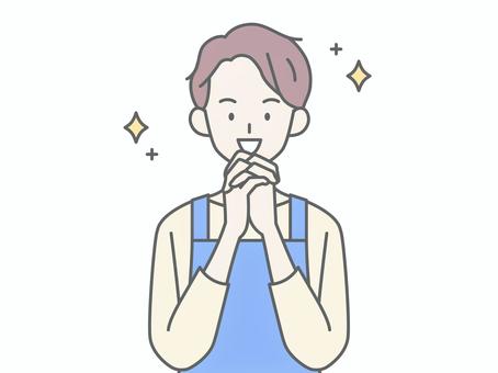 目をキラキラ輝かせるエプロンの男性 目をキラキラ輝かせるエプロンの男性 人物,男,エプロン,主夫,保育士,ヘルパー,介護士,キラキラ,嬉しい,ときめくのイラスト素材