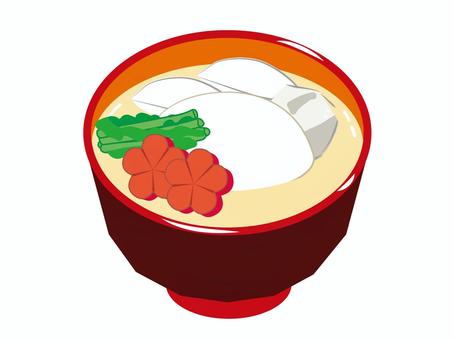 雑煮 雑煮,餅,お餅,里いも,にんじん,菜,菜っぱ,大根,味噌汁,椀のイラスト素材