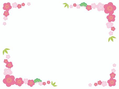 版画風松竹梅紋様の背景フレーム フレーム,背景,枠,囲み,松竹梅,梅,梅の花,正月,縁起物,版画のイラスト素材