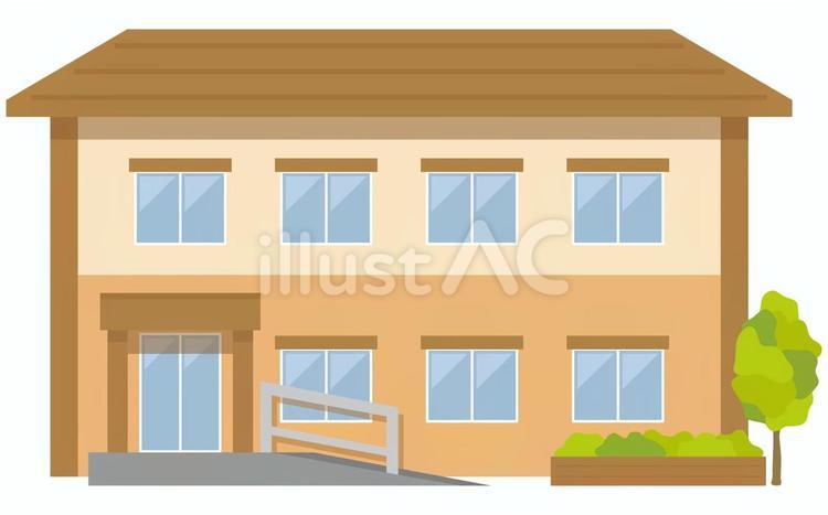 スロープがある清潔感のある介護施設の外観 介護施設,老人ホーム,施設のイラスト素材