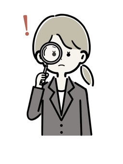 虫眼鏡を覗く社会人女性　真剣な顔 虫眼鏡,発見,見つける,探す,社員,会社員,ビジネス,人,スーツ,女性のイラスト素材