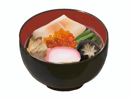 お雑煮262-1 お雑煮,雑煮,イクラ,餅,お餅,正月,食べ物,関東風,醤油,かまぼこのイラスト素材