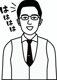 笑う男性 表情,笑う,声,楽しい,ベスト,ネクタイ,中年,男性,眼鏡,白黒のイラスト素材