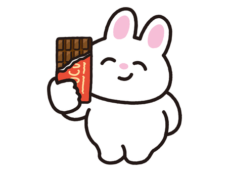 板チョコを差し出す白うさぎ うさぎ,動物,ゆるい,感謝,バレンタイン,板チョコ,チョコレート,チョコ,義理チョコ,おやつのイラスト素材