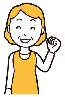  エプロンおばちゃん(黄)-182-バスト ガッツポーズ,おばちゃん,エプロン,お母さん,ママ,中年,おばさん,主婦,人物,かわいいのイラスト素材