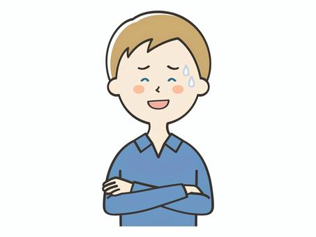 苦笑いする白人男性 苦笑いする白人男性 苦笑い,愛想笑い,お世辞,作り笑い,困る,誤魔化す,気まずい,苦笑,汗,男性のイラスト素材