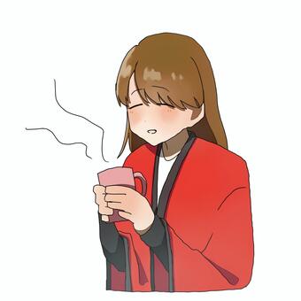 ココアを飲む女の子 女の子,可愛い,手書き,冬,ほっこりのイラスト素材
