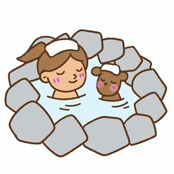 犬と温泉 犬,温泉,女の子,ゆるキャラ,ゆる絵,かわいい,冬のイラスト素材