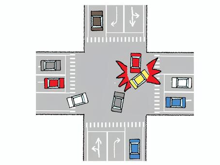 交通事故 交通事故,注意喚起,直進,右折,交差点,乗り物,移動,交通,道,pop調のイラスト素材