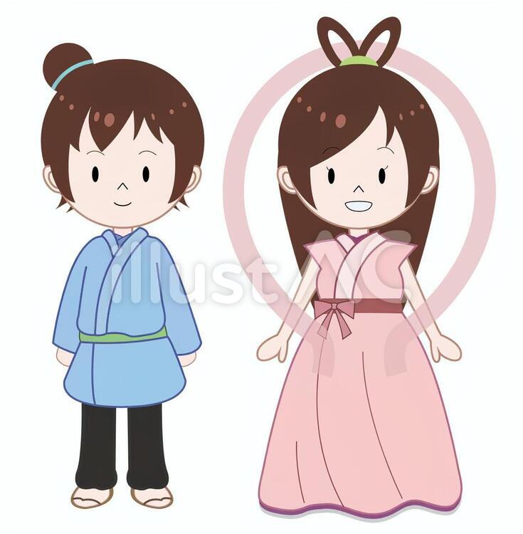 七夕 学校プリント用,ひこぼし,おりひめのイラスト素材