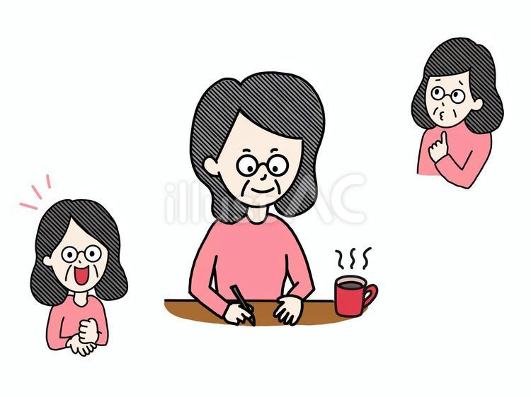 シニア　書き物　考え事　ひらめき シニア,おばあちゃん,シルバーのイラスト素材