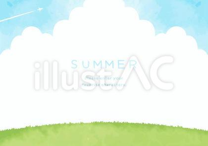 シンプルな青空と野原の風景イラスト