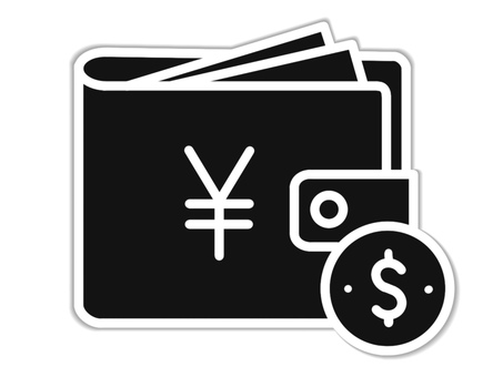 財布と通貨記号で示す節約アイコン	 家計,節約,財布,お金,現金,通貨,円,ドル,家計簿,節制のイラスト素材
