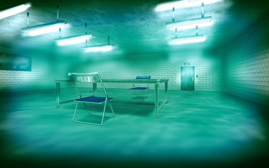 広い取調室 取調室,部屋,空間,広い,照明,ライト,机,椅子,折り畳み椅子,壁のイラスト素材