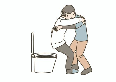 介護士と要介護者のトイレ介助の様子 介護,介護士,介護福祉士,ヘルパー,介助,要介護者,高齢者,お年寄り,シニア,排泄のイラスト素材