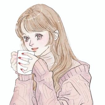 友達の話を聞く困り顔の女の子（ピンク） 女性,女の子,きれい,可愛い,大人女子,大人可愛い,困る,共感,ティータイム,カフェのイラスト素材