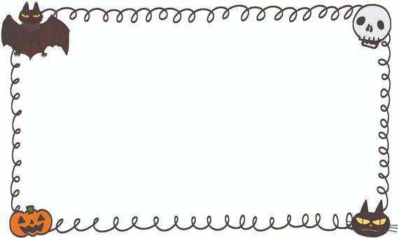 Halloween★ハロウィン　フレーム ハロウィン,枠,骸骨,髑髏,骨,コウモリ,黒猫,かぼちゃ,手描き風のイラスト素材