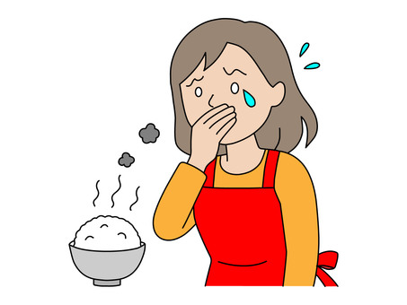ごはんの臭いにショックを受ける主婦 飯,匂い,臭い,米,白米,ごはん,主食,社会問題,備蓄米,古米のイラスト素材