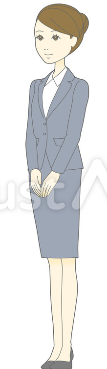 D女性スーツ-正面-斜め全身 起立,事務員,案内のイラスト素材
