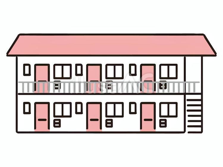 木造アパートの線画イラスト アパート,賃貸,外観のイラスト素材