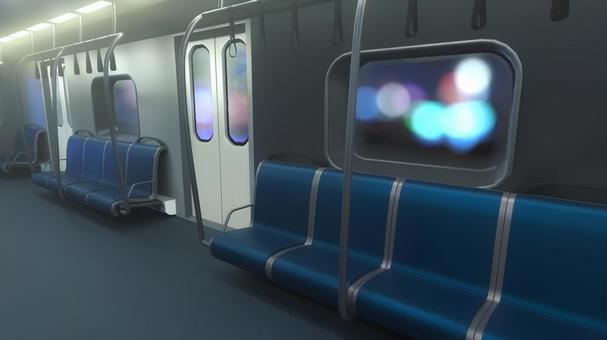 海外風の電車の煌く夜の静かな車内 電車,電車内,背景,乗り物,座席,吊り革,公共機関,交通機関,通勤,通学のイラスト素材