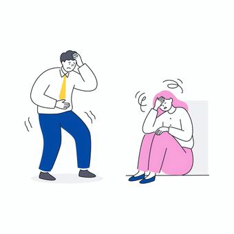 体調不良のビジネスチーム 人物,男性,女性,体調,腹痛,頭痛,不調,ビジネス,オフィス,悩みのイラスト素材
