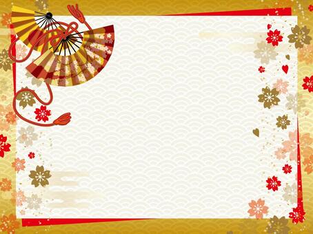 Japanese pattern background (gold, fan, Japanese paper), new year's card, 2019, 2019, JPG, PNG and AI