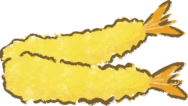 エビフライ２本　手描き　線あり エビフライ,海老フライ,えび,エビ,海老,料理,揚げ物,揚物,惣菜,手描きのイラスト素材